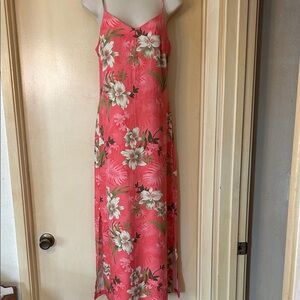 La Cabana Coral Tropical Floral Print Maxi Dress size M